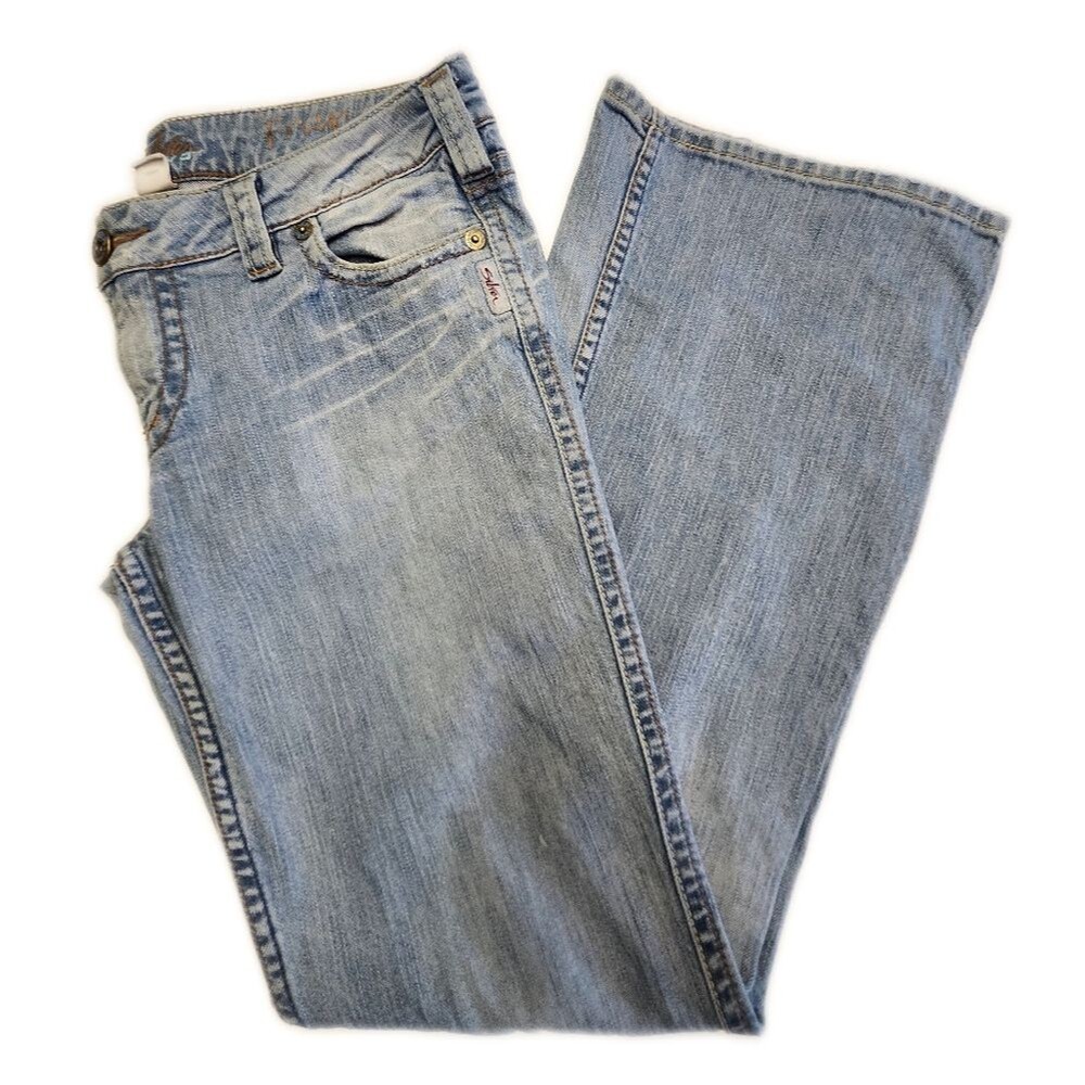 Silver Jeans Frances Low Rise Light Blue Wash Bootcut Denim Jeans, 31/33